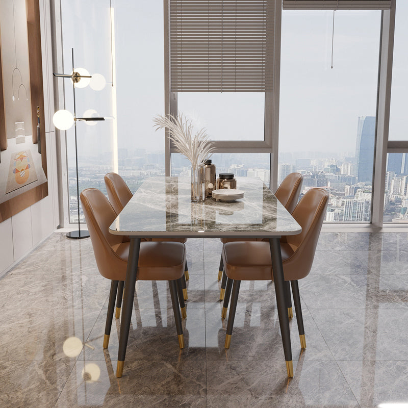 Traditional Luxury Dining Table Rectangle Sintered Stone Table with 4 Legs