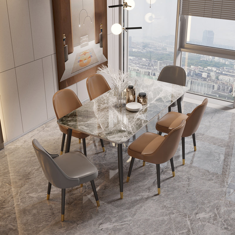 Traditional Luxury Dining Table Rectangle Sintered Stone Table with 4 Legs