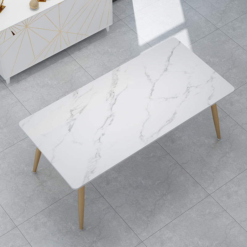 Stone Top Gold Base Dinner Room Kitchen Table Traditional Luxury Rectangle Dining Table