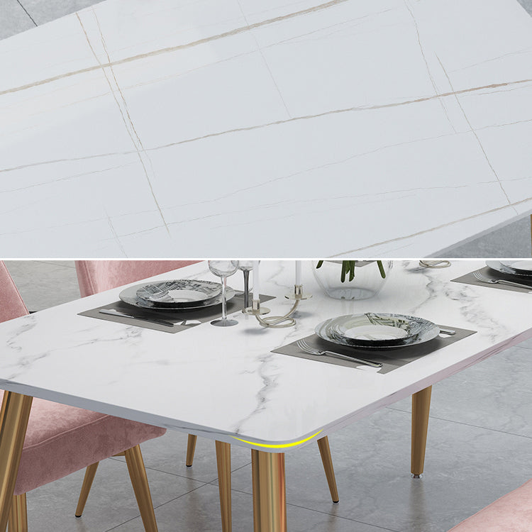 Stone Top Gold Base Dinner Room Kitchen Table Traditional Luxury Rectangle Dining Table
