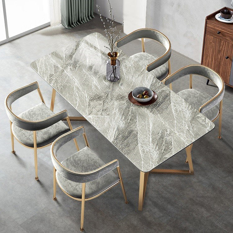 Traditional Luxury Dining Table Sintered Stone Rectangle Table with Gold Base