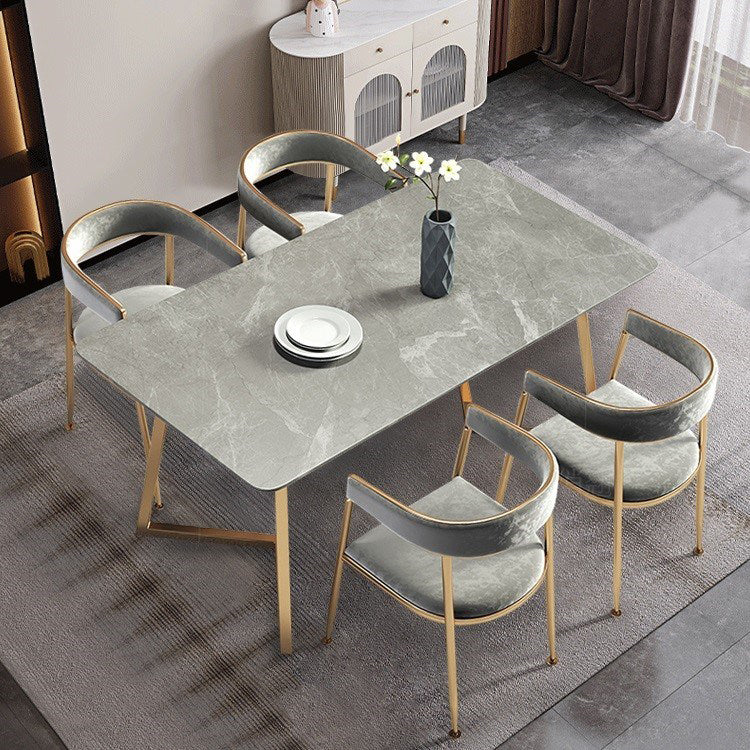 Traditional Luxury Dining Table Sintered Stone Rectangle Table with Gold Base