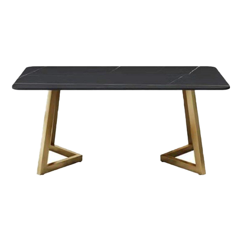 Traditional Luxury Dining Table Sintered Stone Rectangle Table with Gold Base