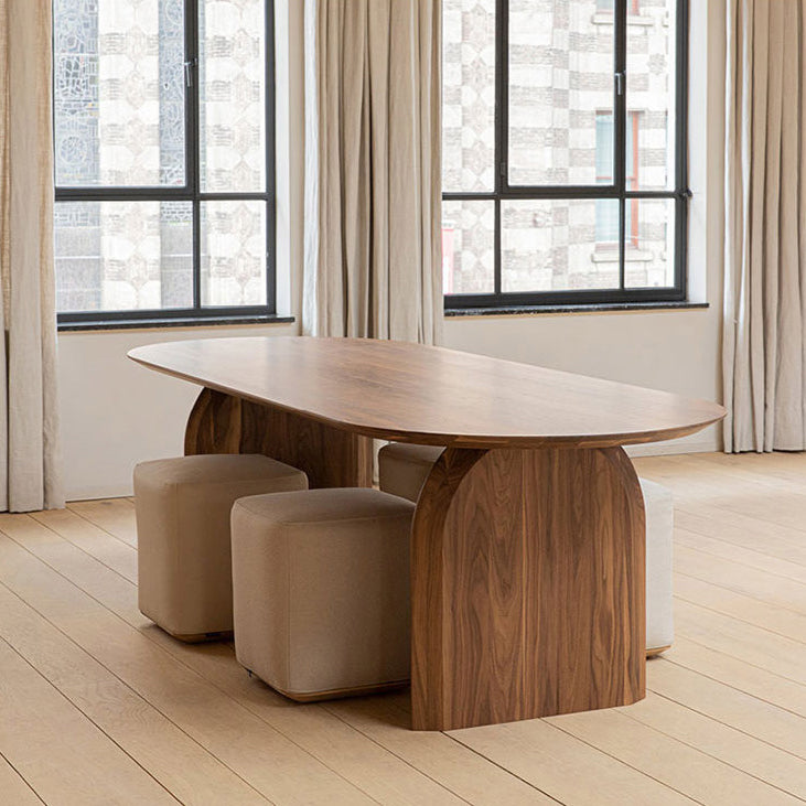 Pine Solid Wood Dining Table Modern Oval Dining Table with Double Pedestal