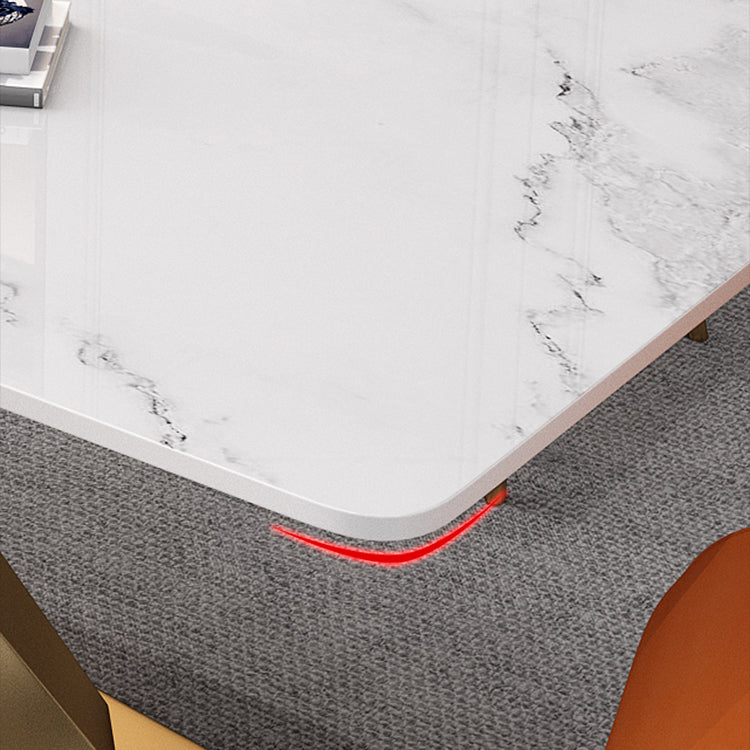 Luxury Sintered Stone Top Dining Table Rectangle Table with Single Pedestal in Gold