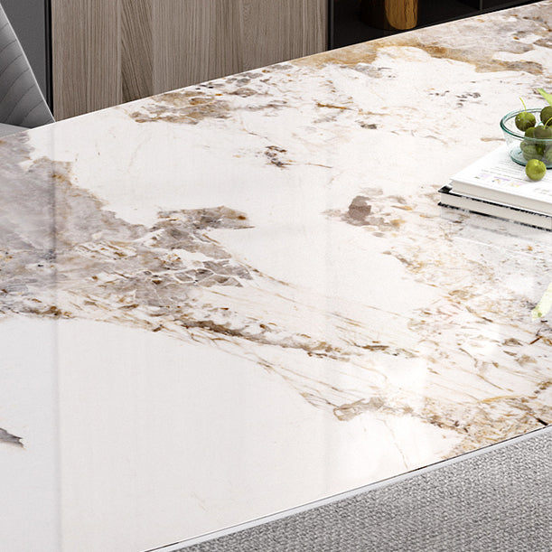 Sintered Stone Top Dining Table in White Modern Rectangle Table with Double Pedestal