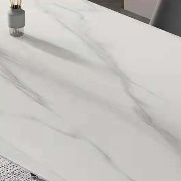 Metal Contemporary Rectangle Dining Table White Sintered Stone Top Table for Dining Room