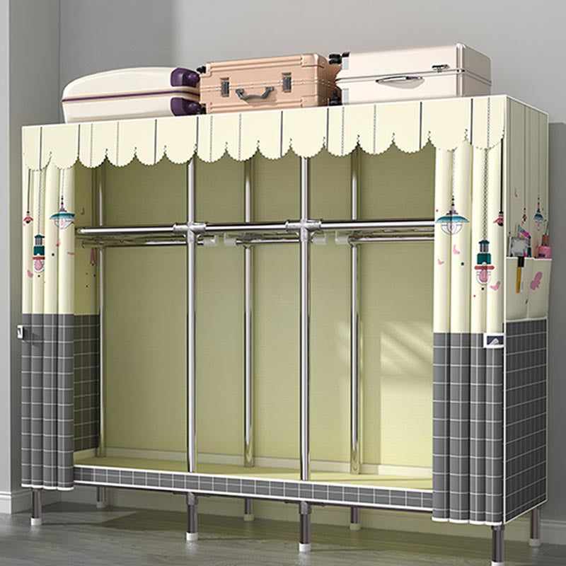 Contemporary Style Wardrobe Cabinet Steel Frame Wardrobe Armoire for Bedroom