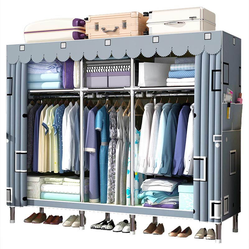 Contemporary Style Wardrobe Cabinet Steel Frame Wardrobe Armoire for Bedroom