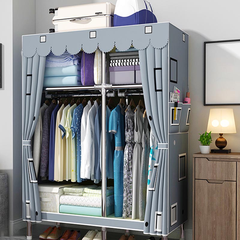 Contemporary Style Wardrobe Cabinet Steel Frame Wardrobe Armoire for Bedroom