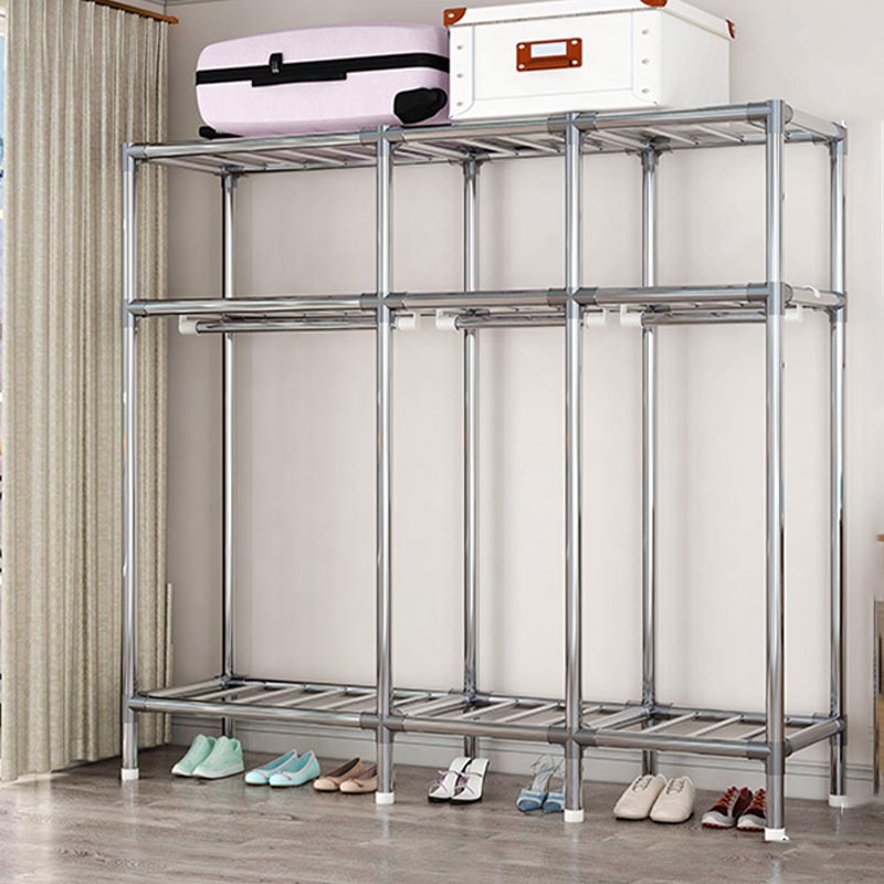 Contemporary Style Wardrobe Cabinet Steel Frame Wardrobe Armoire for Bedroom