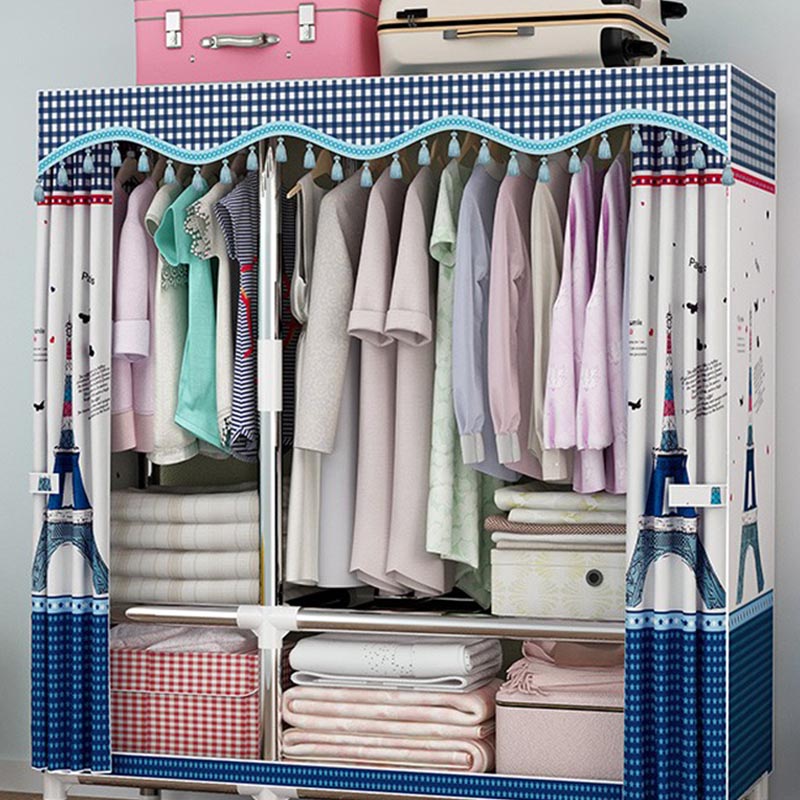 Contemporary Style Wardrobe Cabinet Steel Frame Wardrobe Armoire for Bedroom