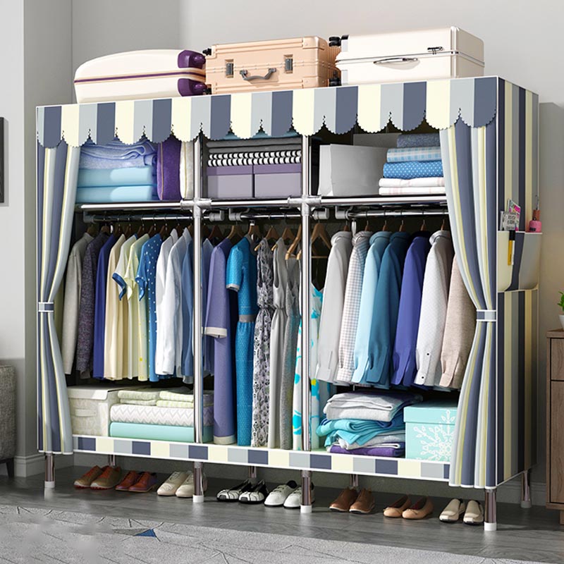 Contemporary Style Wardrobe Cabinet Steel Frame Wardrobe Armoire for Bedroom