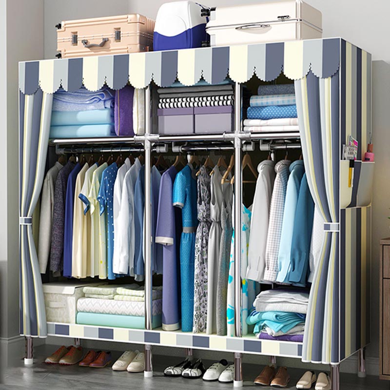 Contemporary Style Wardrobe Cabinet Steel Frame Wardrobe Armoire for Bedroom