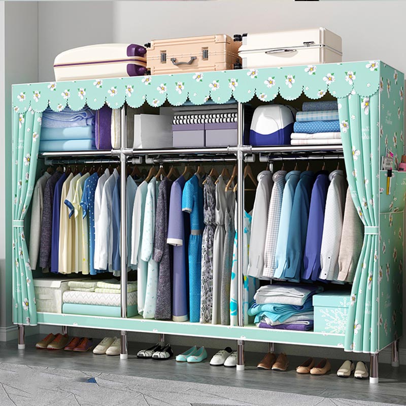 Contemporary Style Wardrobe Cabinet Steel Frame Wardrobe Armoire for Bedroom