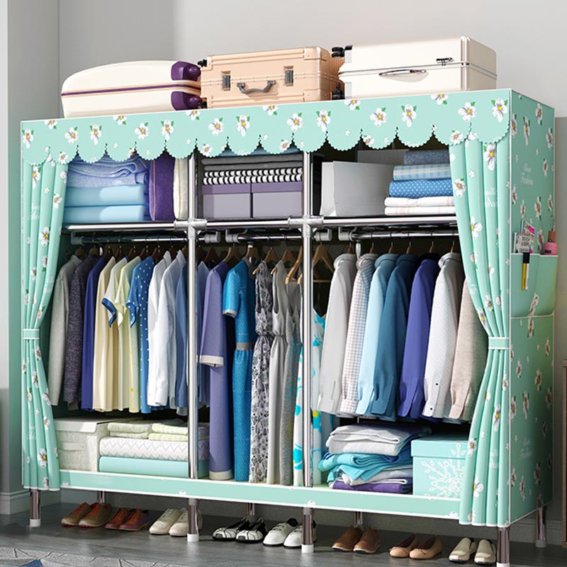 Contemporary Style Wardrobe Cabinet Steel Frame Wardrobe Armoire for Bedroom