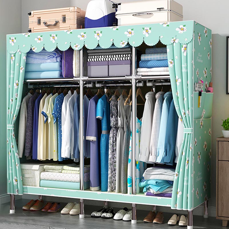 Contemporary Style Wardrobe Cabinet Steel Frame Wardrobe Armoire for Bedroom