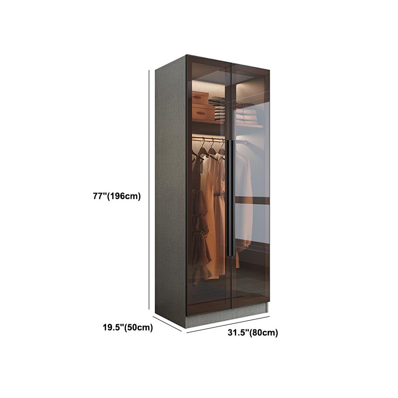 Modern Grey Wardrobe for Home Mirrored Finish Cabinet with Glass Door