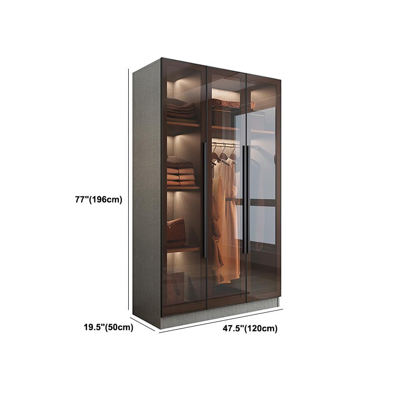 Modern Grey Wardrobe for Home Mirrored Finish Cabinet with Glass Door