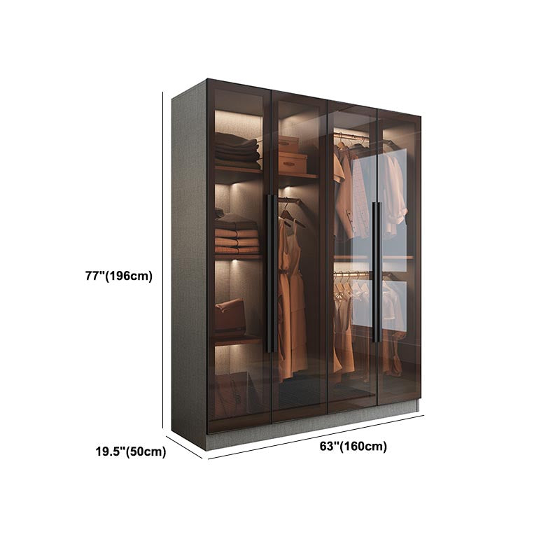 Modern Grey Wardrobe for Home Mirrored Finish Cabinet with Glass Door