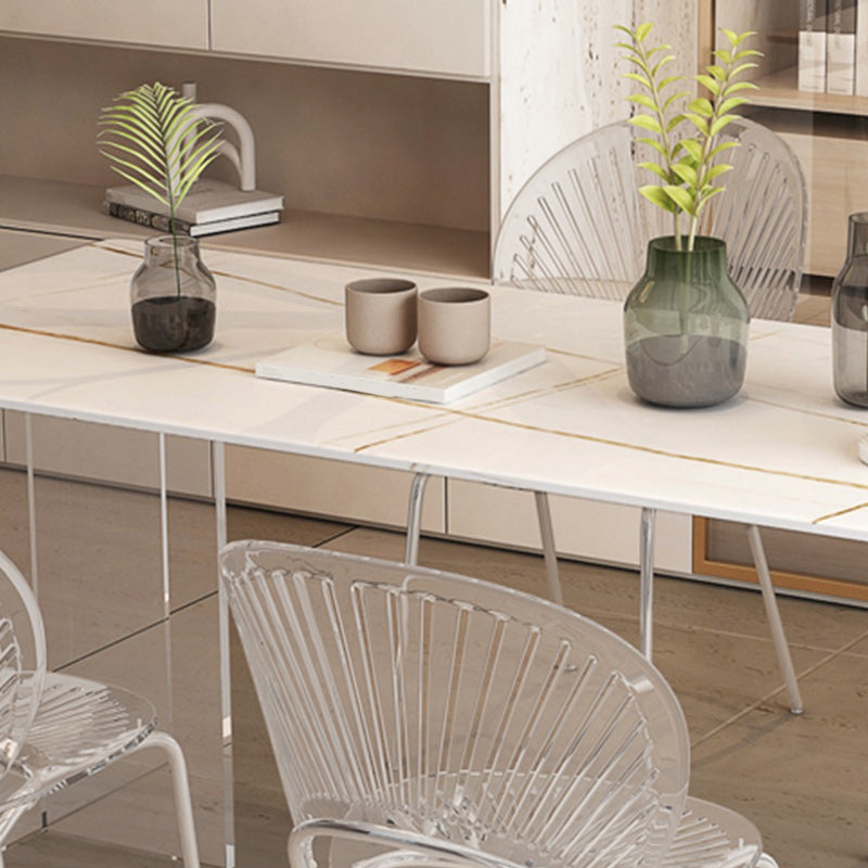 Rectangle Acrylic Base Dining Table Modern Stone Double Pedestal Table