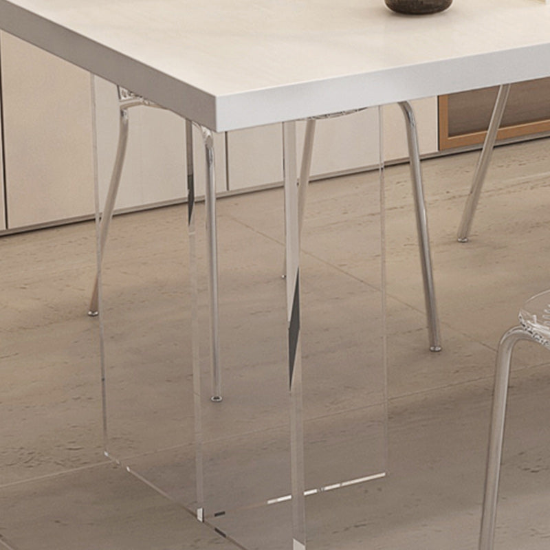 Rectangle Acrylic Base Dining Table Modern Stone Double Pedestal Table