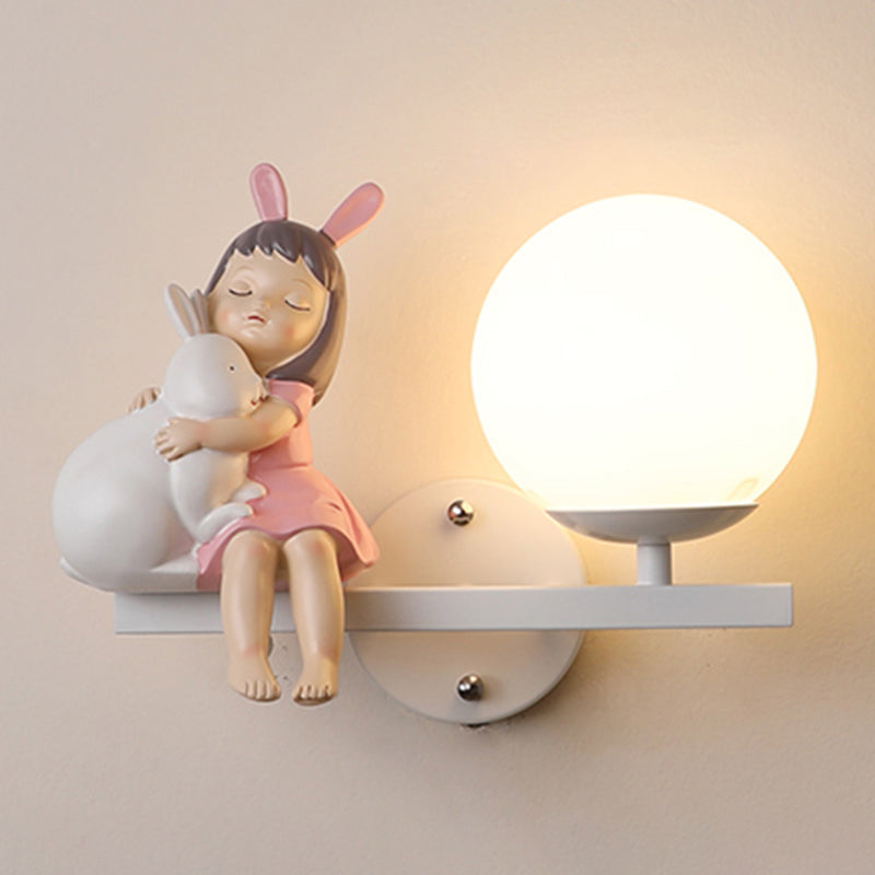 Modern Metal Wall Sconce Ball Shape Wall Light with Glass Shade for Bedroom