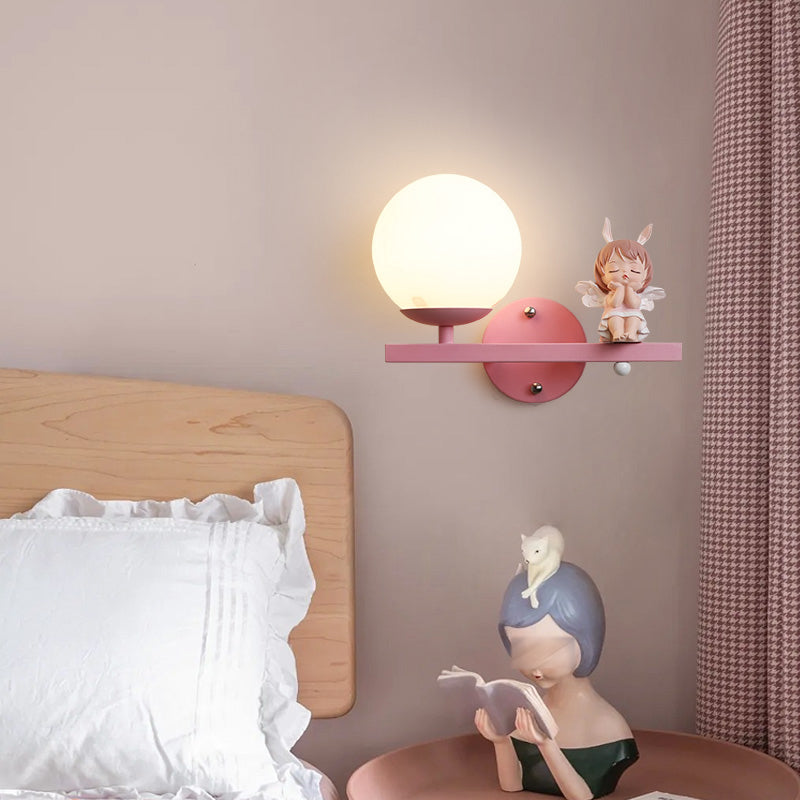 Modern Metal Wall Sconce Ball Shape Wall Light with Glass Shade for Bedroom