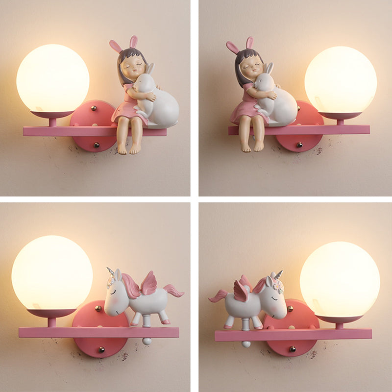 Modern Metal Wall Sconce Ball Shape Wall Light with Glass Shade for Bedroom