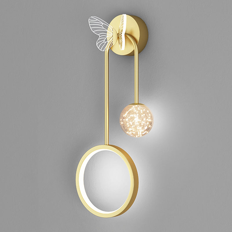 Light Luxury Iron Wall Light Geometry LED Wall Lamp with Glass Shade for Bedroom