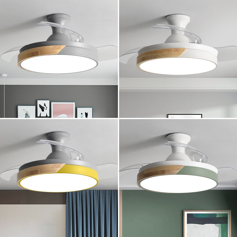 Round Metal Ceiling Fan Light Kids Style 1-Light Ceiling Fan Lamp for Living Room