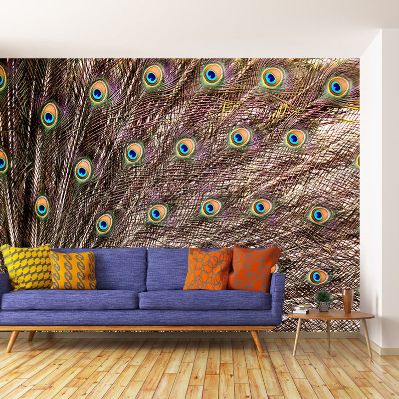 Photography Wall Mural Peacock Feather Patterned Drawing Room Wall Mural