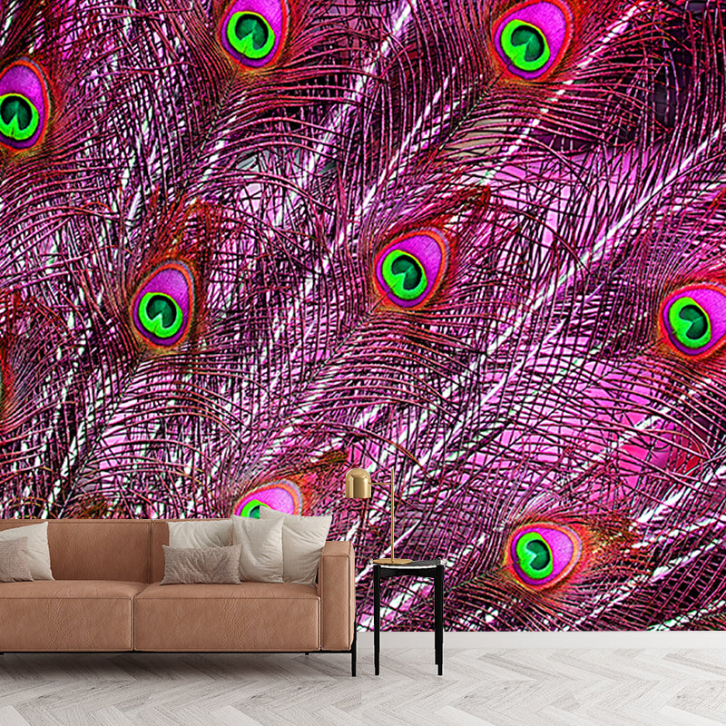 Chromatic Wall Mural Peacock Feather Print Living Room Wall Mural