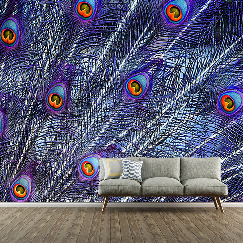 Chromatic Wall Mural Peacock Feather Print Living Room Wall Mural