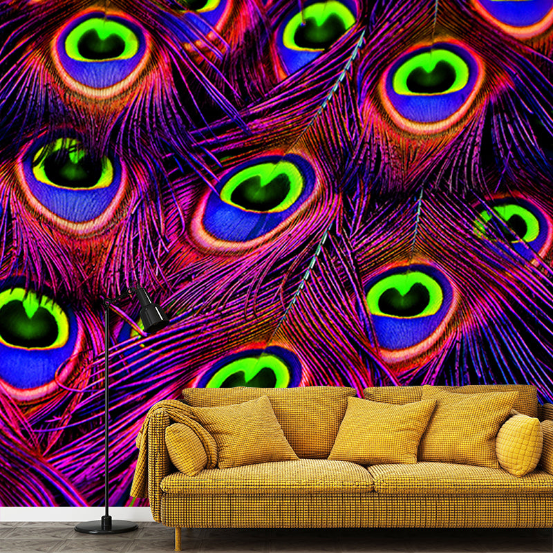 Chromatic Wall Mural Peacock Feather Print Living Room Wall Mural