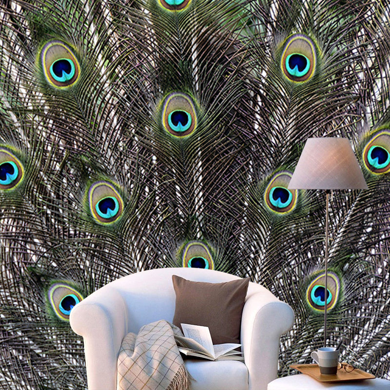 Pleasing Wall Mural Peacock Feather Pattern Sitting Room Wall Mural