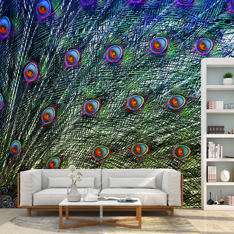 Pleasing Wall Mural Peacock Feather Pattern Sitting Room Wall Mural