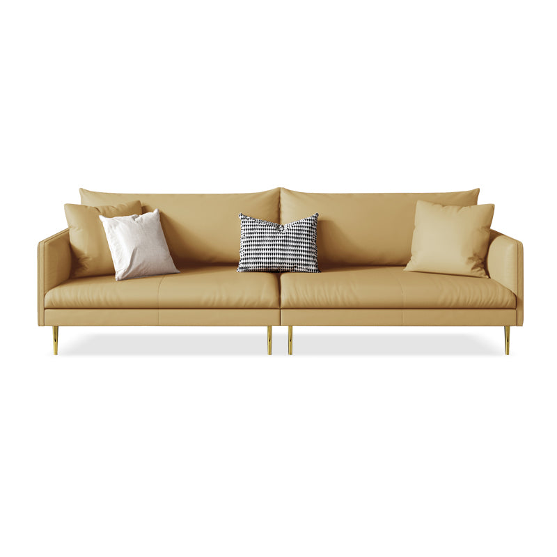 Stationary Leather Sofa Square Arm Standard Glam Settee for Living Room