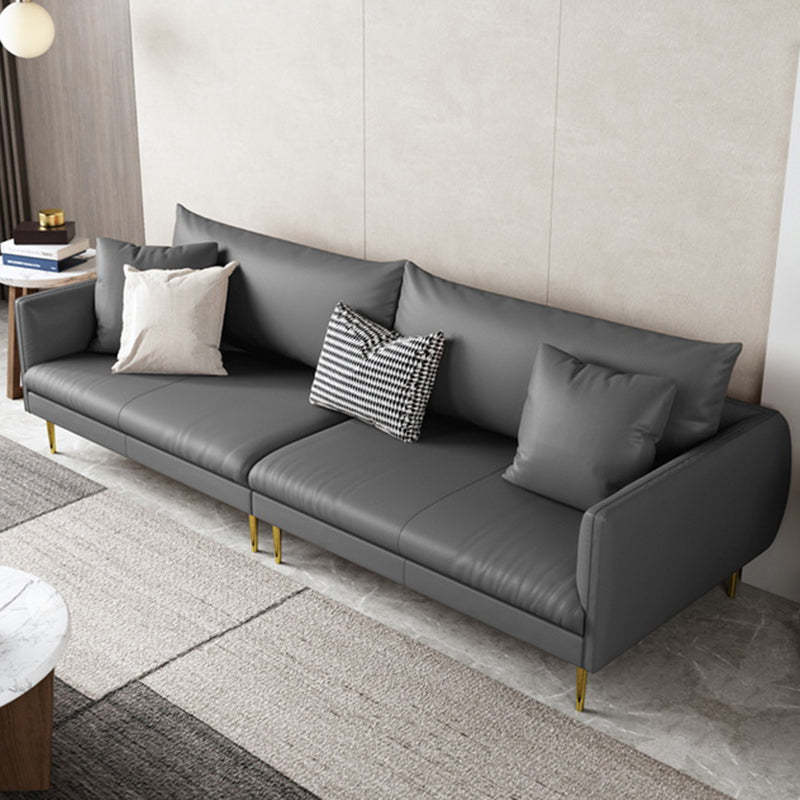 Stationary Leather Sofa Square Arm Standard Glam Settee for Living Room