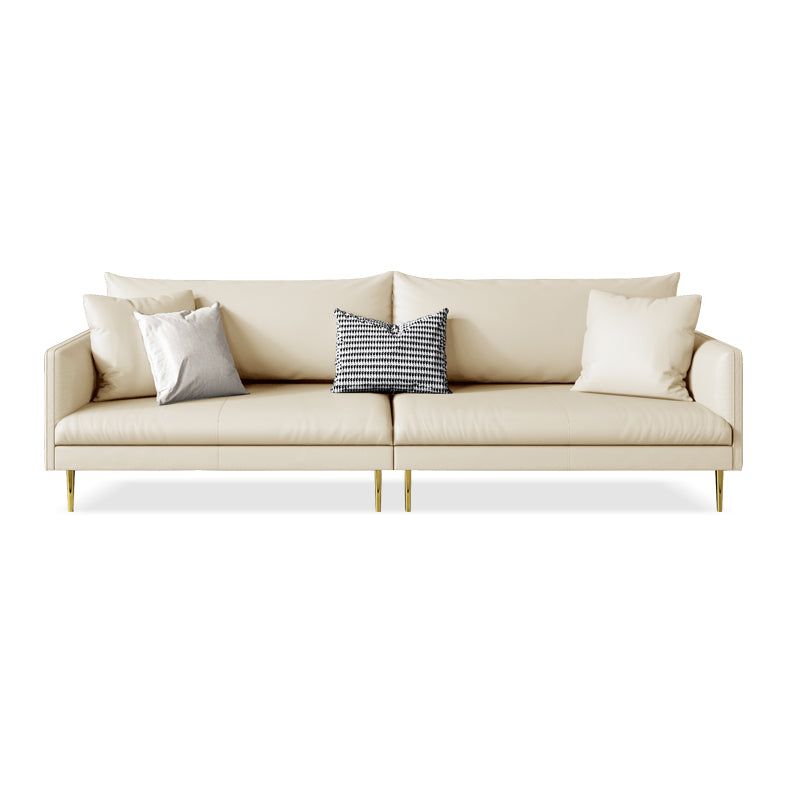 Stationary Leather Sofa Square Arm Standard Glam Settee for Living Room