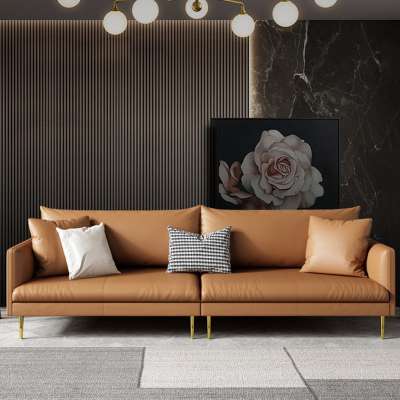 Stationary Leather Sofa Square Arm Standard Glam Settee for Living Room