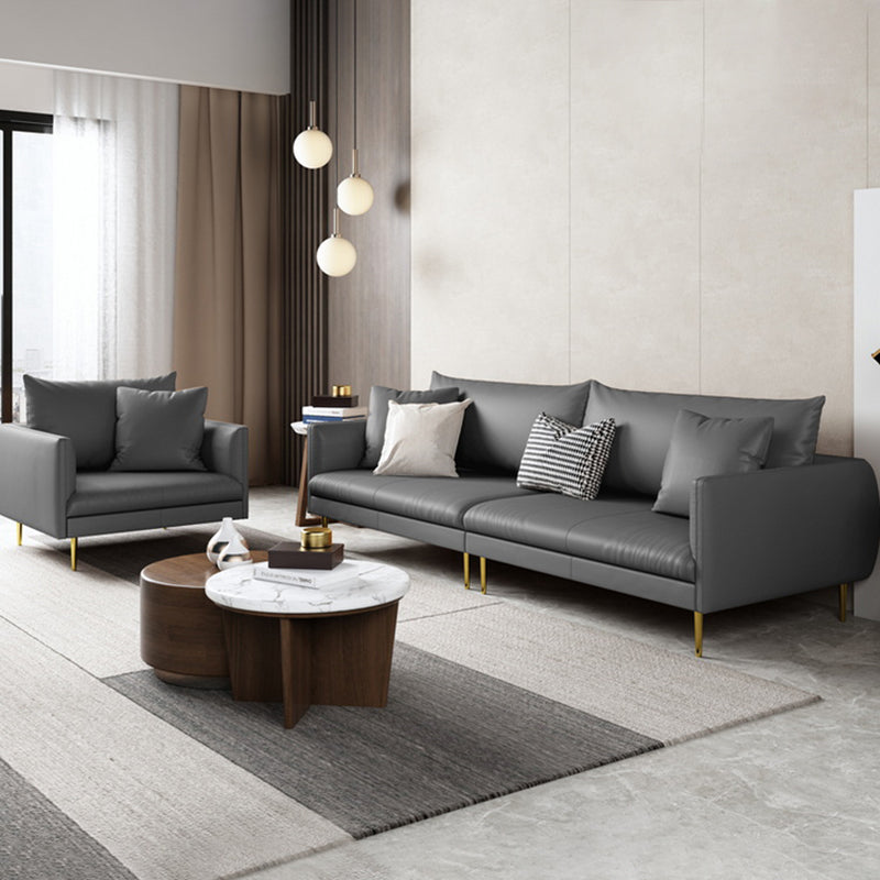 Stationary Leather Sofa Square Arm Standard Glam Settee for Living Room