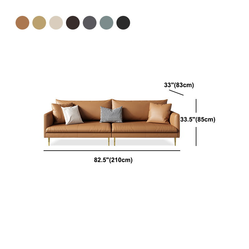 Stationary Leather Sofa Square Arm Standard Glam Settee for Living Room