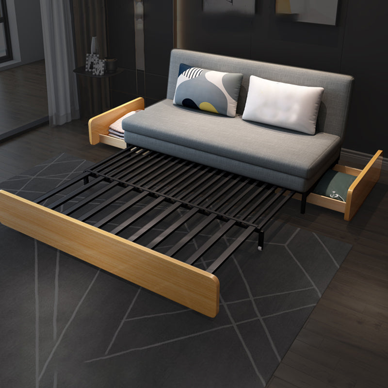 Contemporary Armless Tight Back Cotton Blend Sofa Bed in Grey