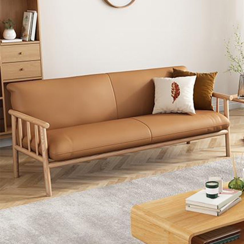 30.3" H Faux Leather Brown/White Square Arm Sofa for Living Room