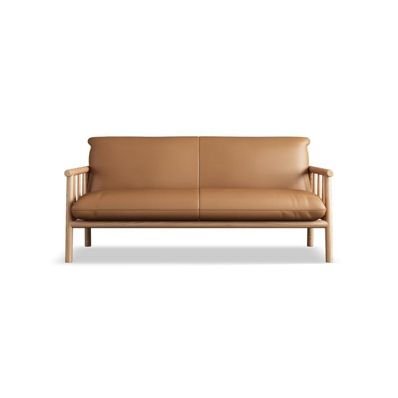 30.3" H Faux Leather Brown/White Square Arm Sofa for Living Room