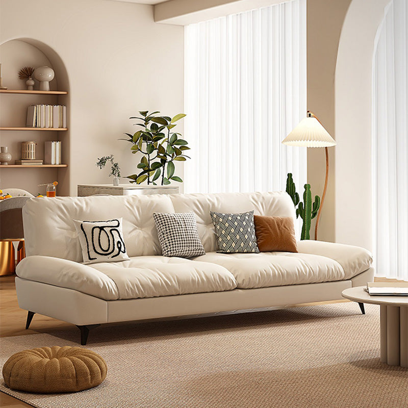 Glam Tufted Standard Square Arm Living Room Faux Leather Sofa