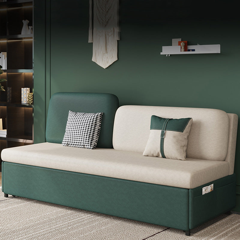 Contemporary Armless Cotton Blend Sofa Bed in Green with 2 Pillows
