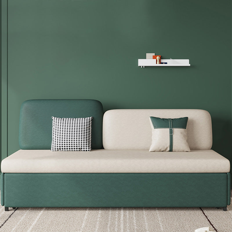 Contemporary Armless Cotton Blend Sofa Bed in Green with 2 Pillows
