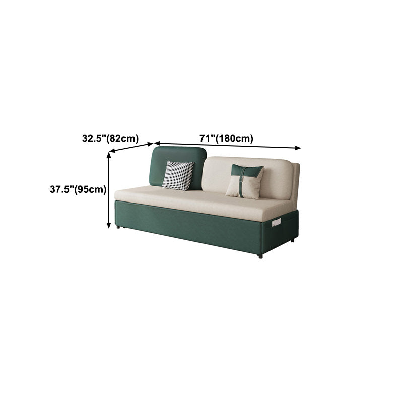 Contemporary Armless Cotton Blend Sofa Bed in Green with 2 Pillows